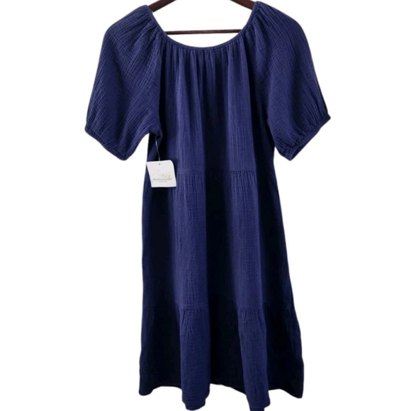 Beach Lunch Lounge Blue Babydoll Dress Crinkled Womens Size XS NEW NWT - Picture 6 of 8